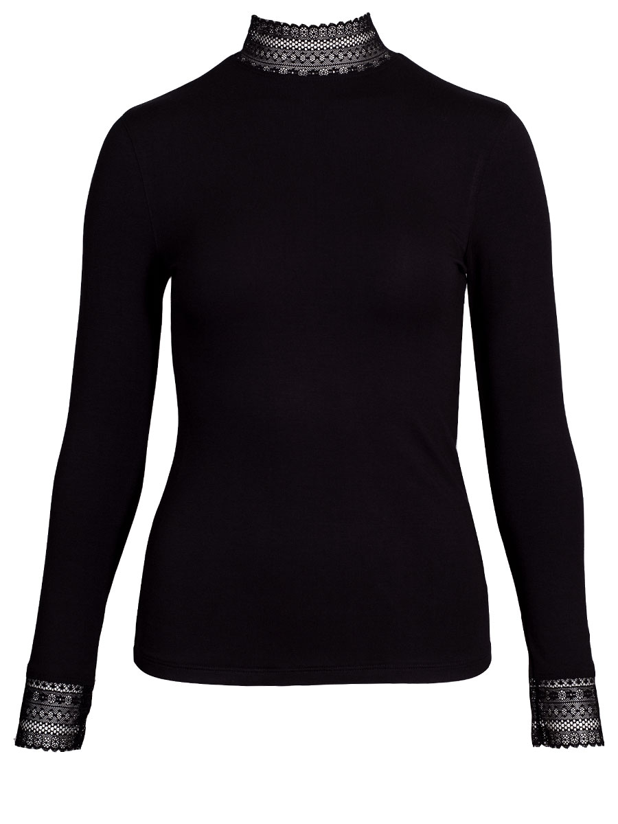 Feli und Hans Langarmshirt Parndorf, schwarz, Spitzenkragen, hochgeschlossen, Stretch #1