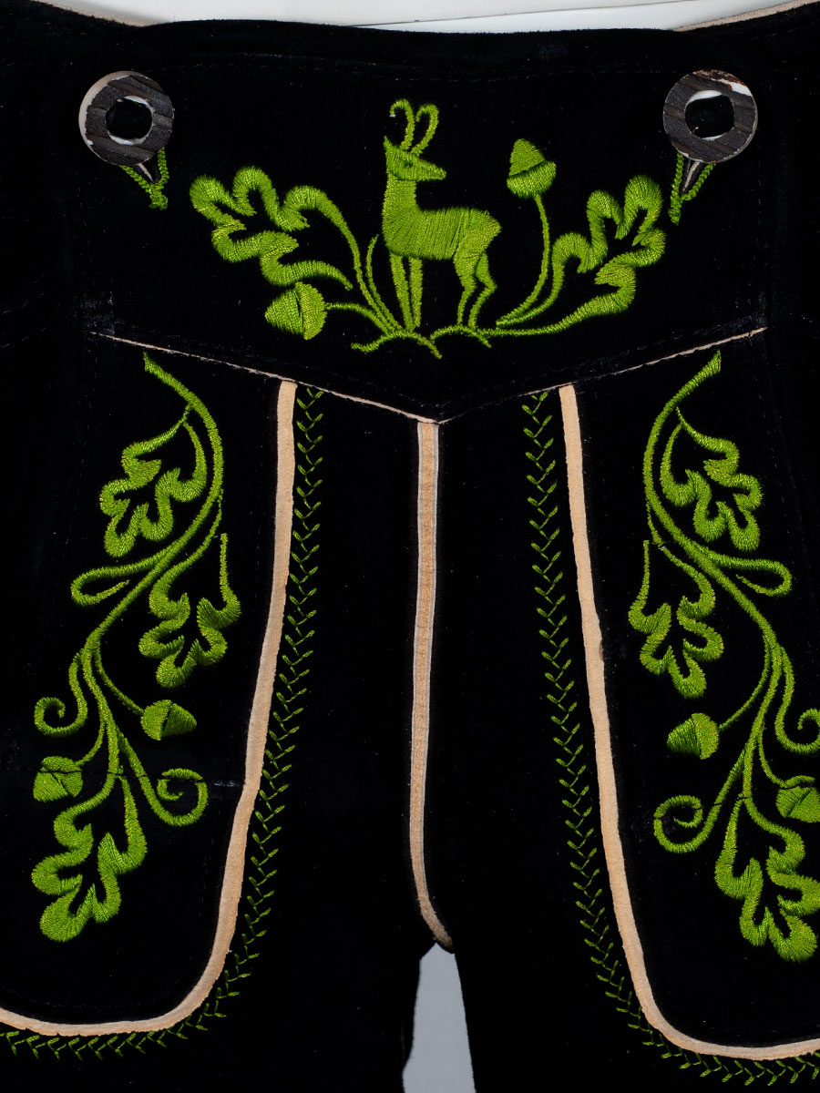Weinbauer Kurze Lederhose, schwarz, hellgrüner Stick, Ziegenvelour #4