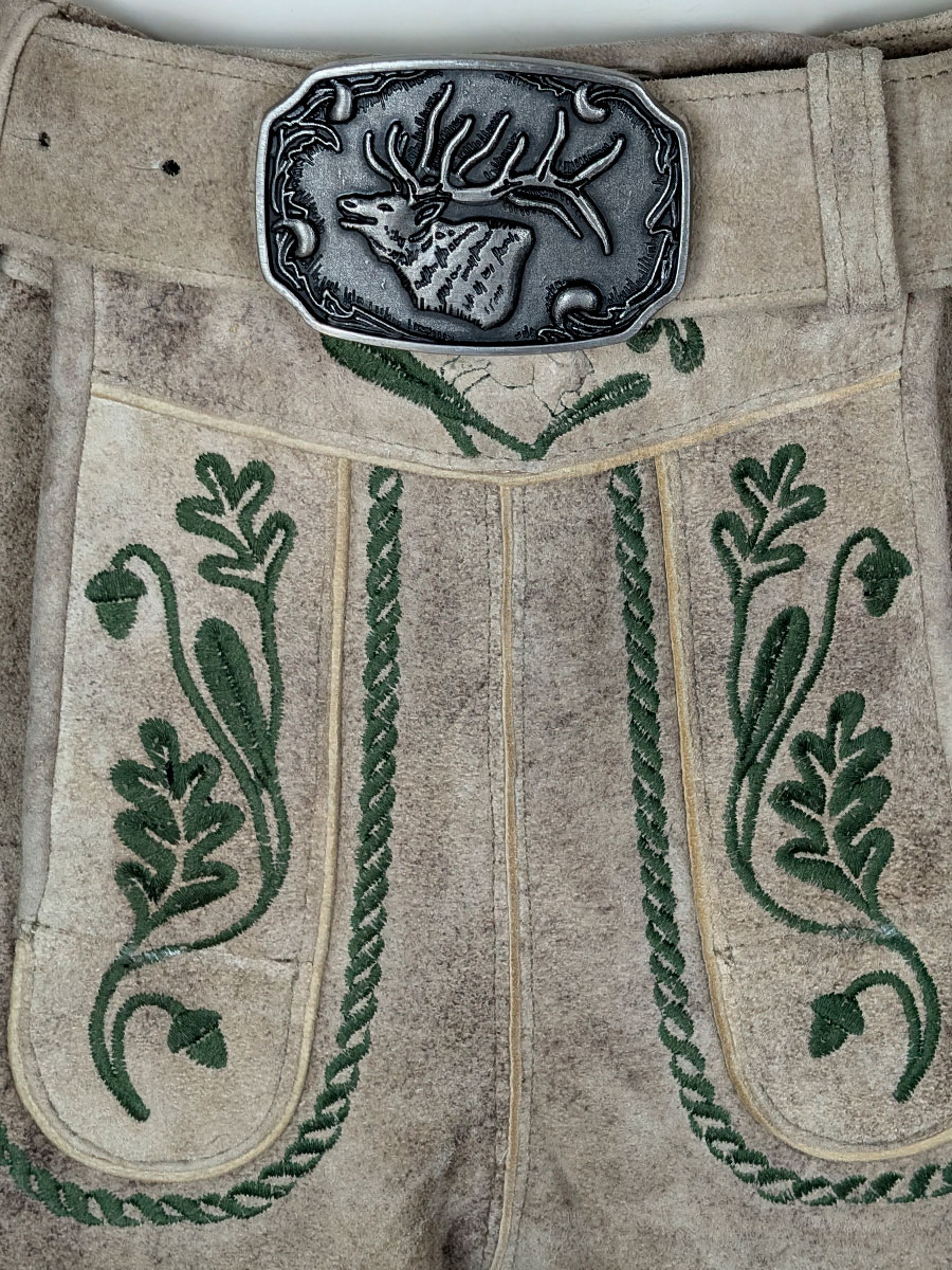 Spieth & Wensky Kurze Lederhose Carvin mit Gürtel, birke, grüner Stick #2