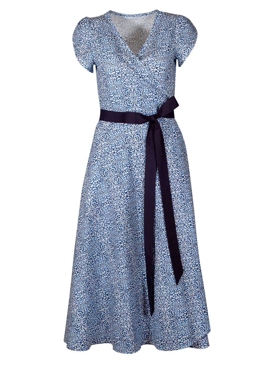 Waldorff Wickelkleid lang, dunkelblau, gemustert, luftig #1