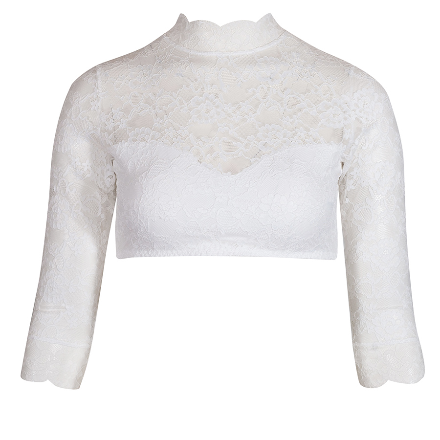 Susa Dirndlbluse ecrue, hochgeschlossen, Spitze, Langarm #1