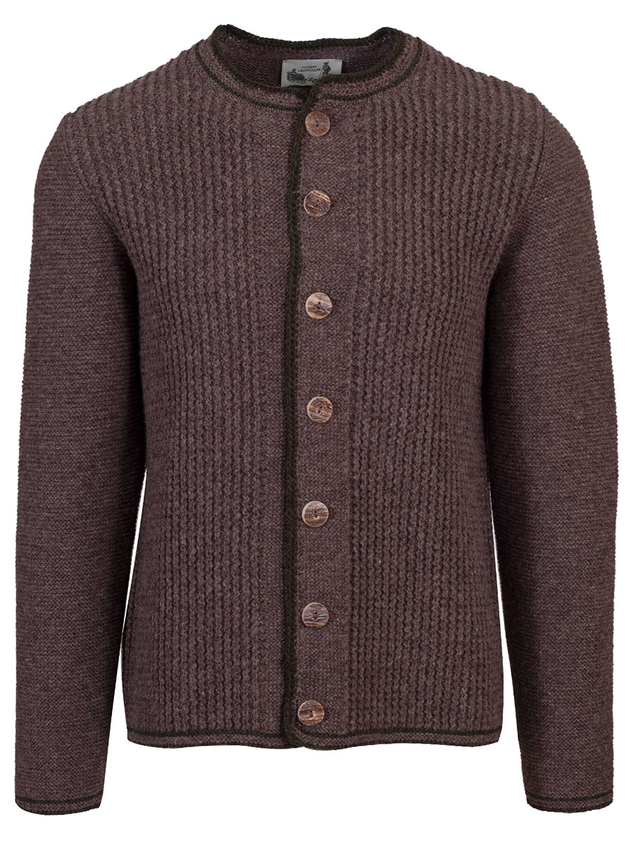 Strickjacke Dominik, mittelbraun, grüne Einfassung #1