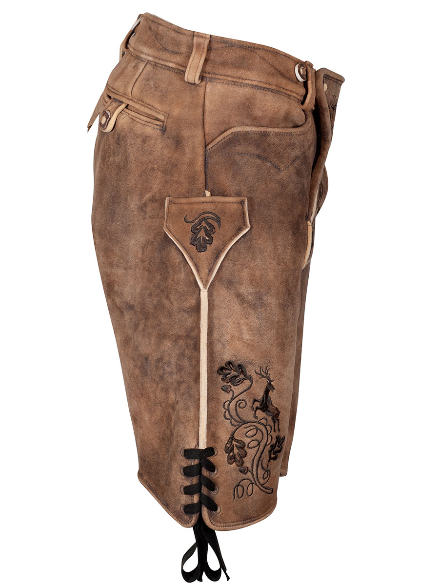 Kurze Lederhose Eiger, Hirsch sämisch, eibe, dunkelgrüne Blattstickerei, hochwertig #2