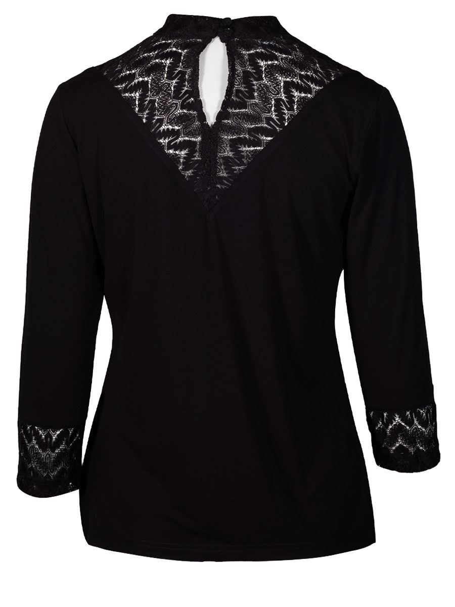 Country Line Damenshirt schwarz, Spitze, hochgeschlossen #2