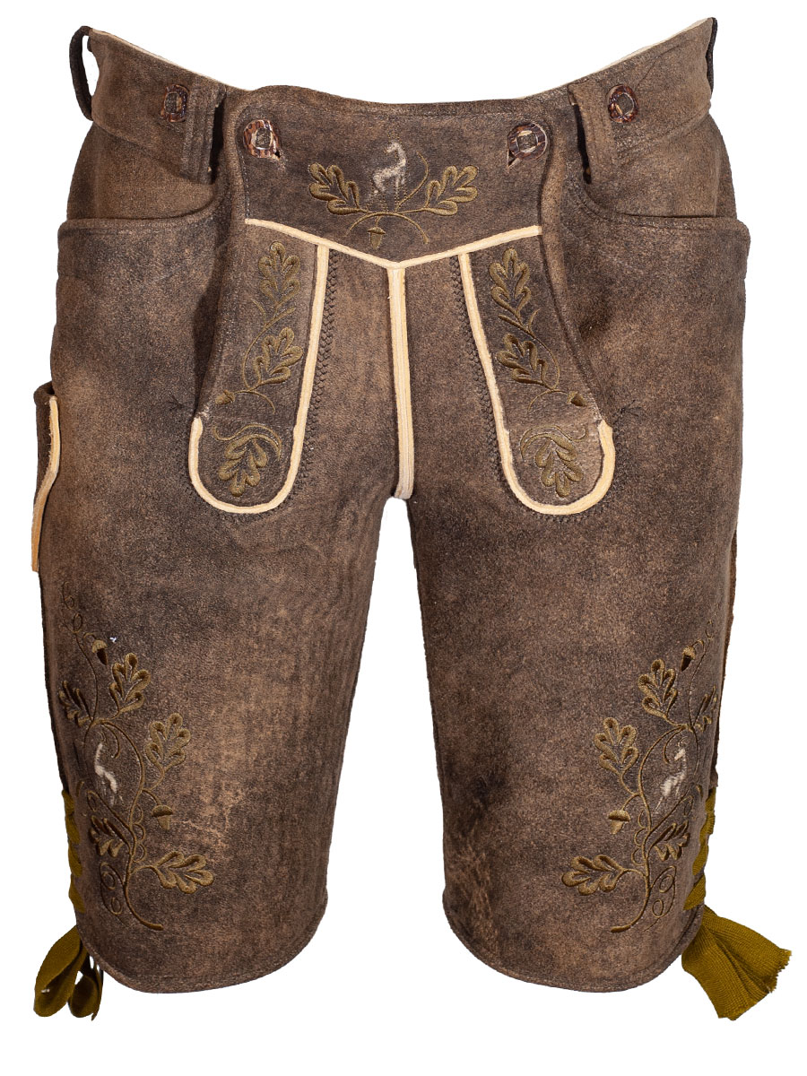 Kurze Lederhose Leogang, Hirsch sämisch, akazie, Blattstickerei, hochwertig #1