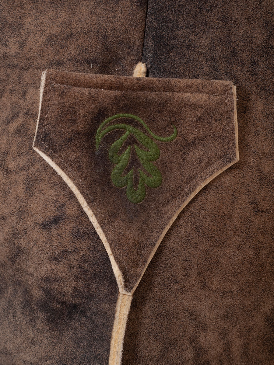 Kurze Lederhose Leogang, Hirsch sämisch, eibe, mittelgrüne Blattstickerei, hochwertig #6