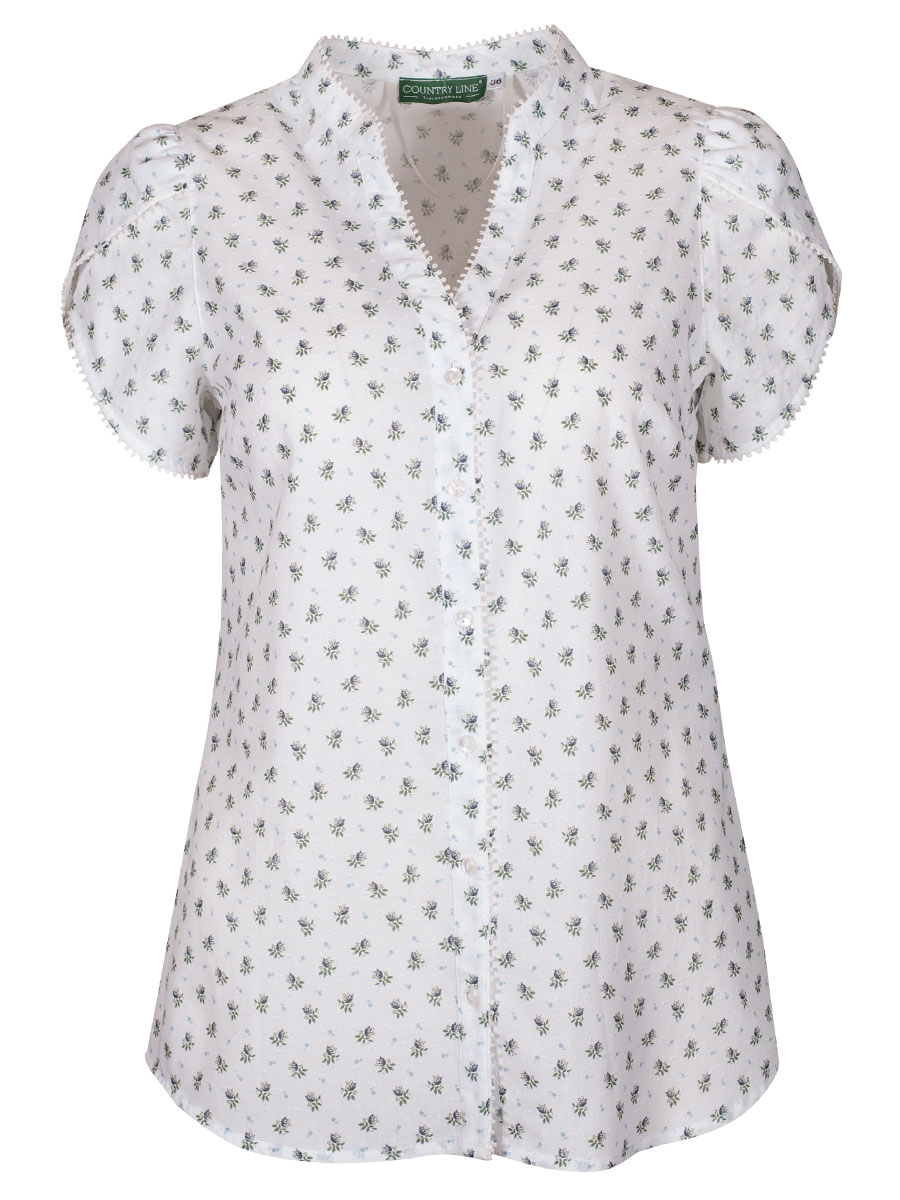 Country Line Kurzarmbluse, Damen, creme, blaue Blümchen #1