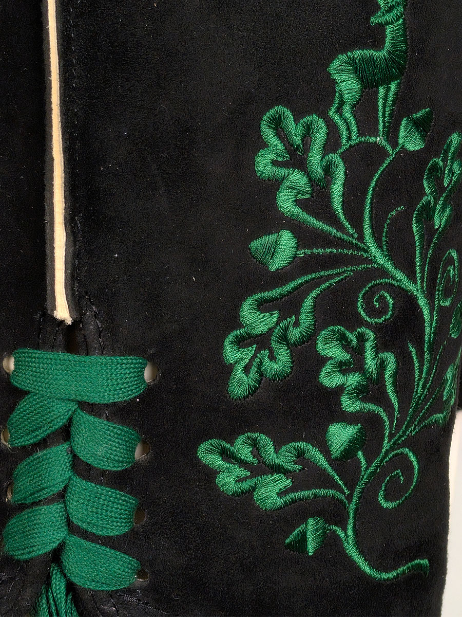 Weinbauer Lederhose Reuth, schwarz, dunkelgrüner Stick #5