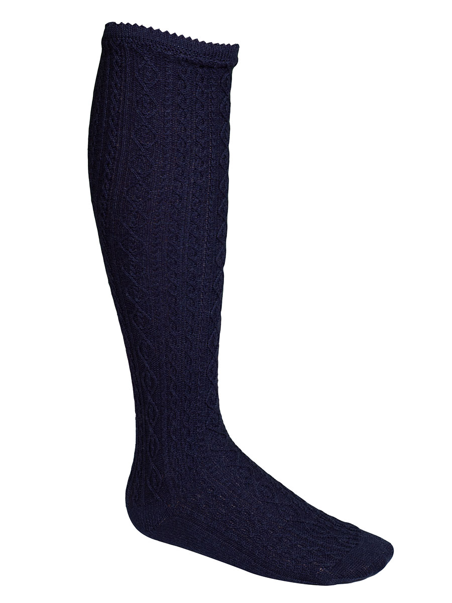 Hammerschmid Kniestrumpf blau, Zopfmuster, Handstrick #1