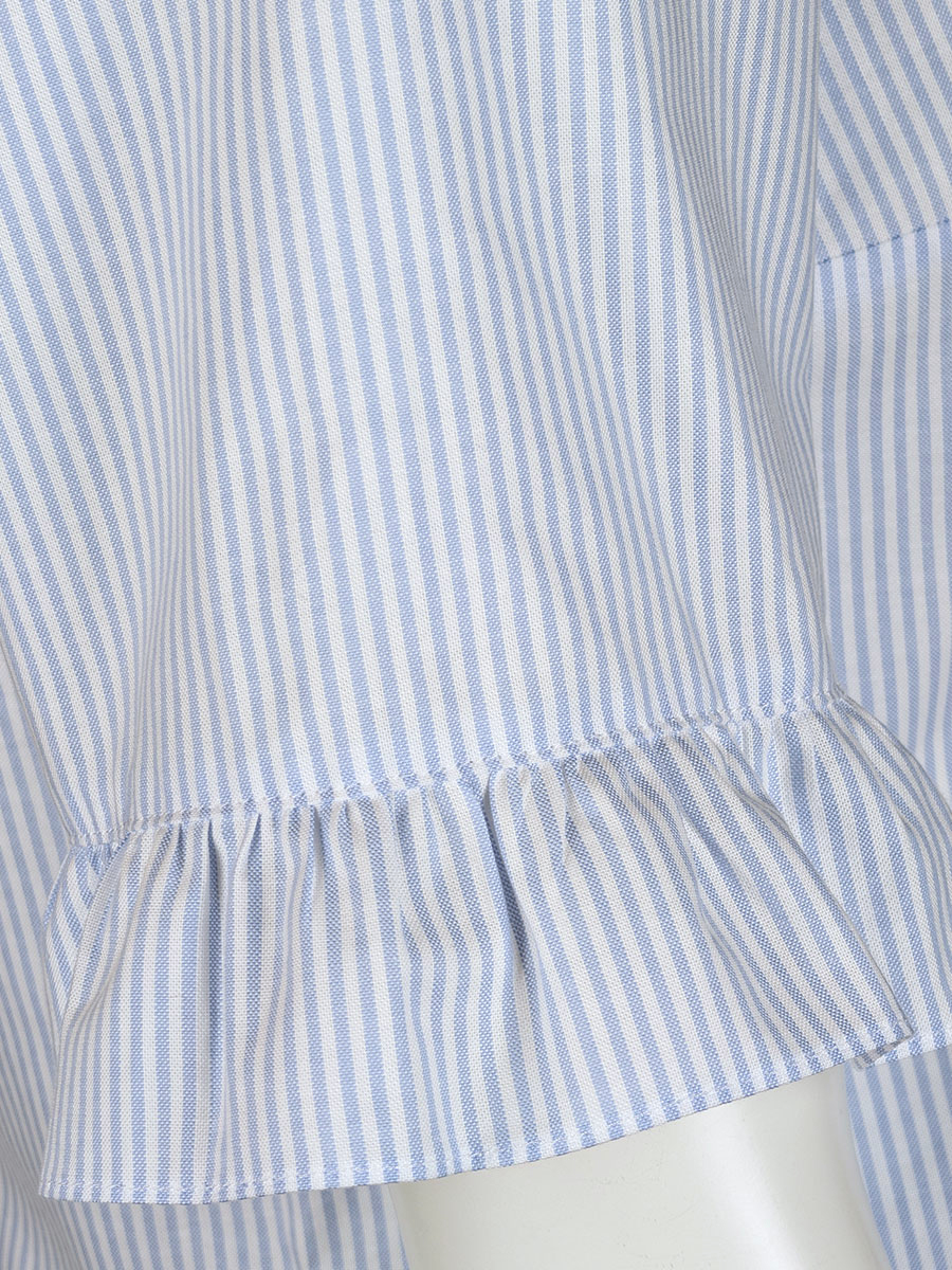 Waldorff Damenbluse, hellblau-weiß gestreift, Volantabschlüsse #2