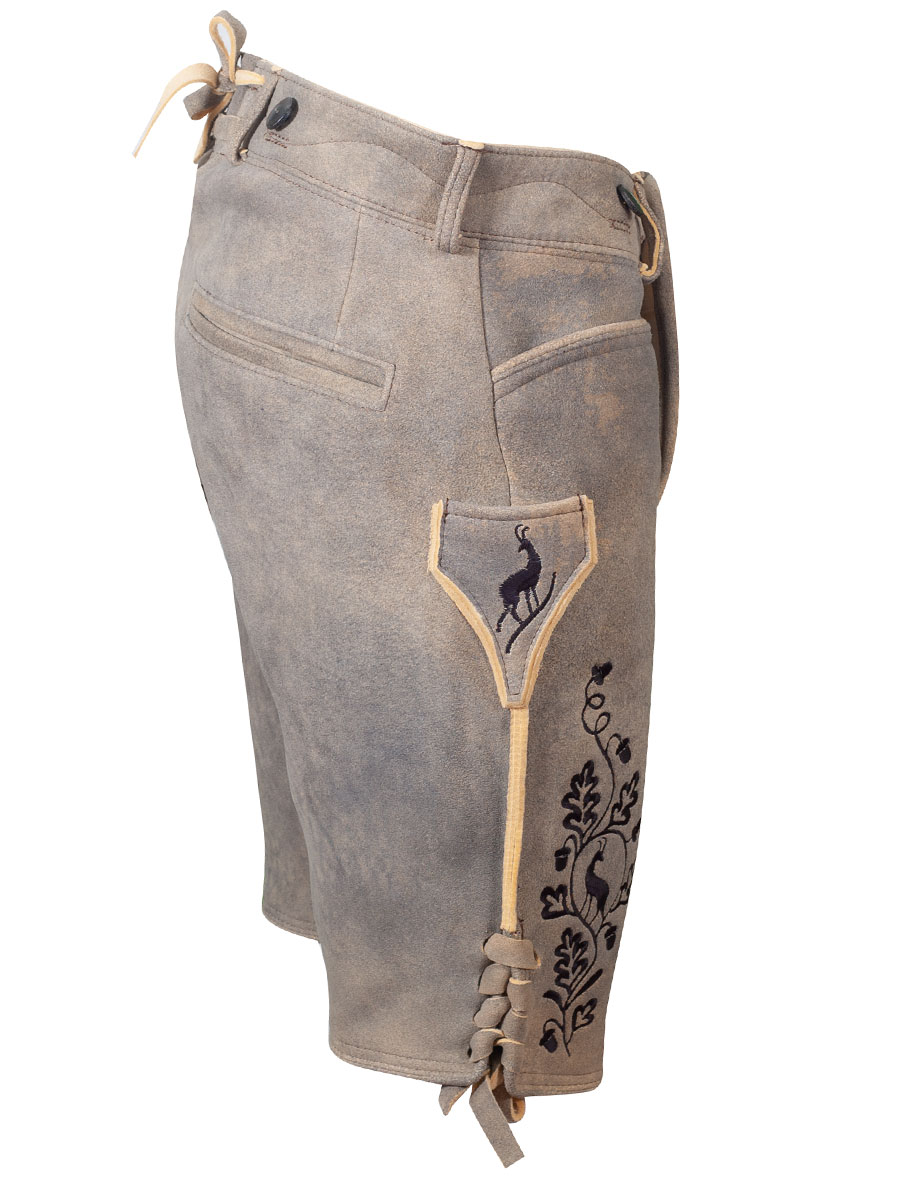 Weinbauer Kurze Lederhose Ludwig, Rothirsch, granit, schwarzer Stick #2