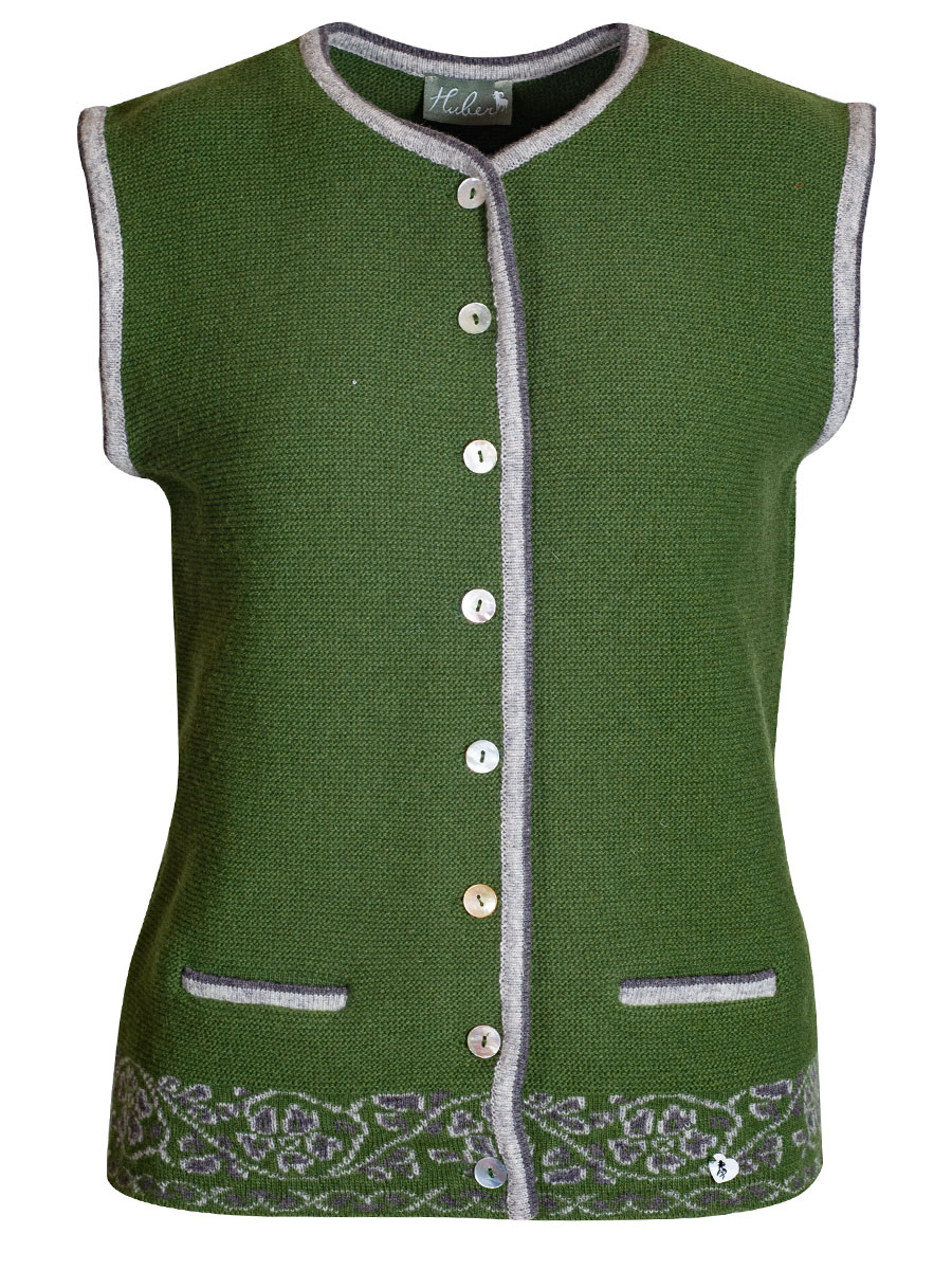 Huber Strickweste Magdi, grün, graues Muster #1