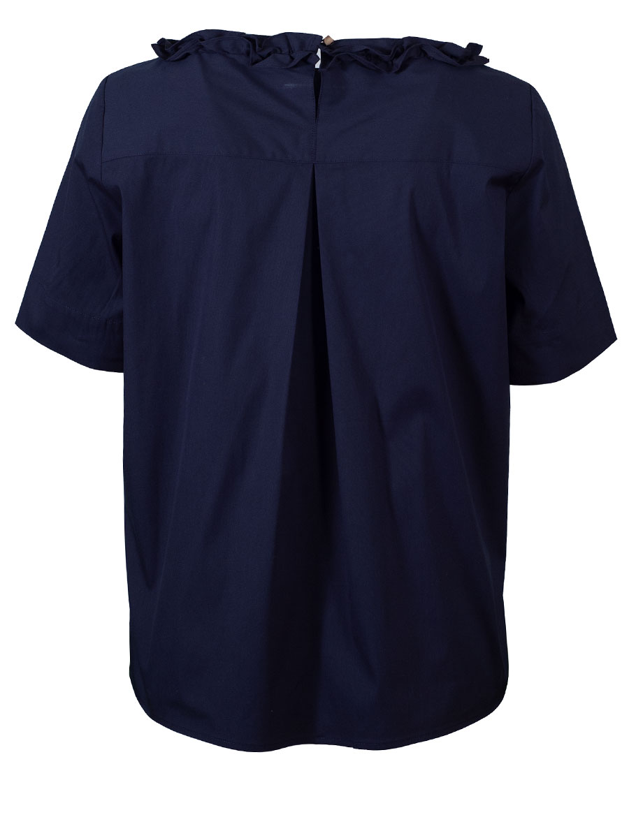 Wallmann Bluse dunkelblau, Rüschenkragen, 3/4-Arm, Rückenfalte #4