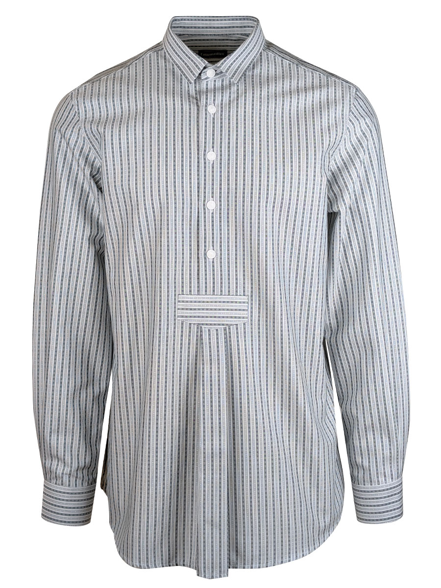 Arzberger Herrenhemd, grün gestreift, Liegekragen, Pfoad, Slim line #1