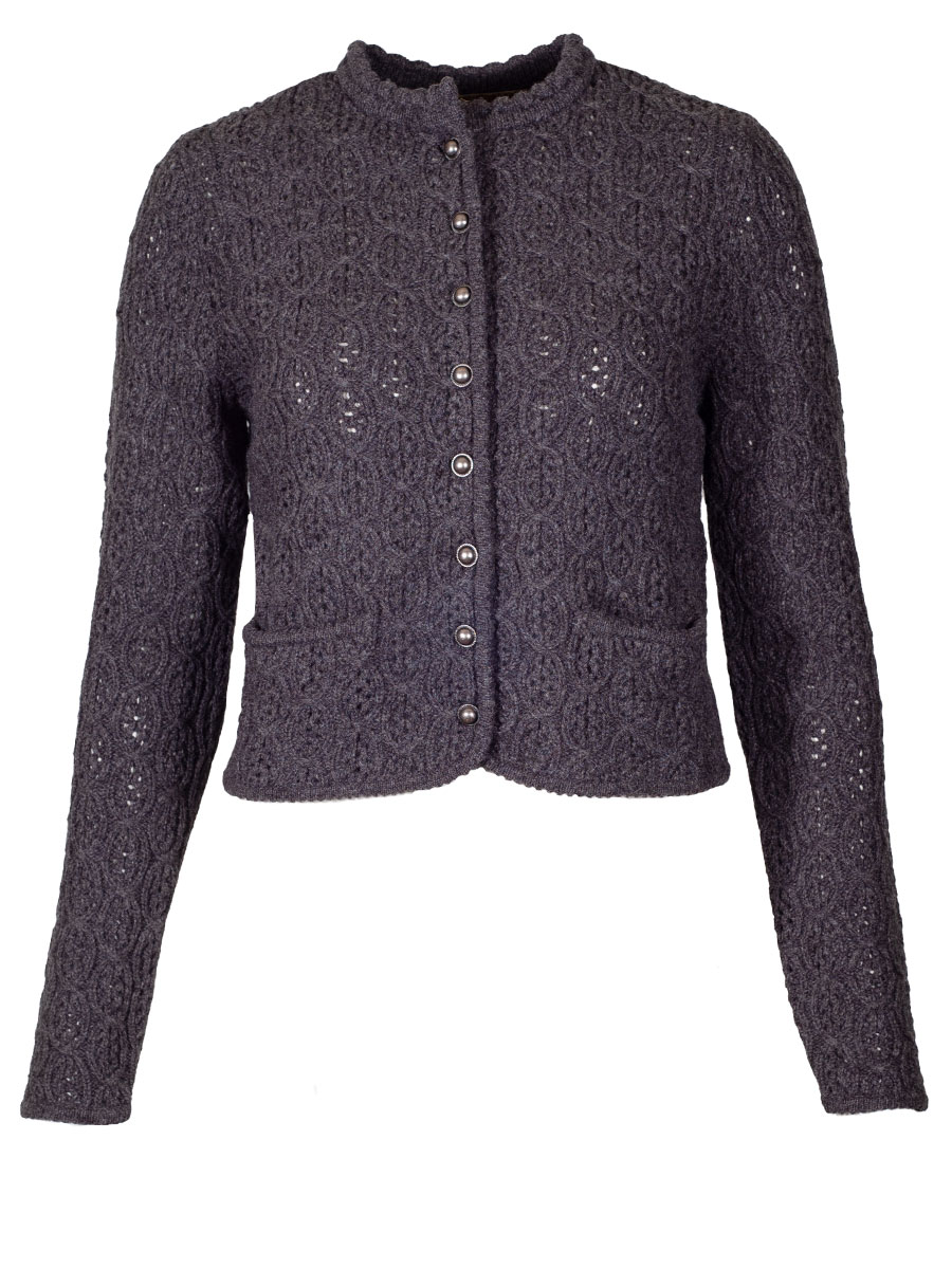 fei scho schee Strickjacke, graphite, grobes Häkelmuster, kurz #1