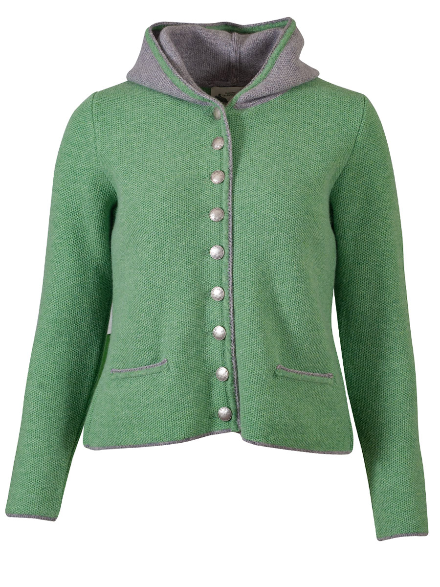 Astrifa Bischofshofen Strickjacke, minze, graue Abschlüsse, Kapuze #1