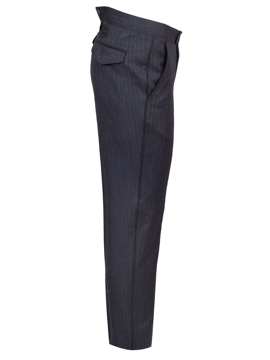 Viererspitz Stresemannhose Jakob, dunkelgrau, fein gestreift, seitlich grünes Paspol #2