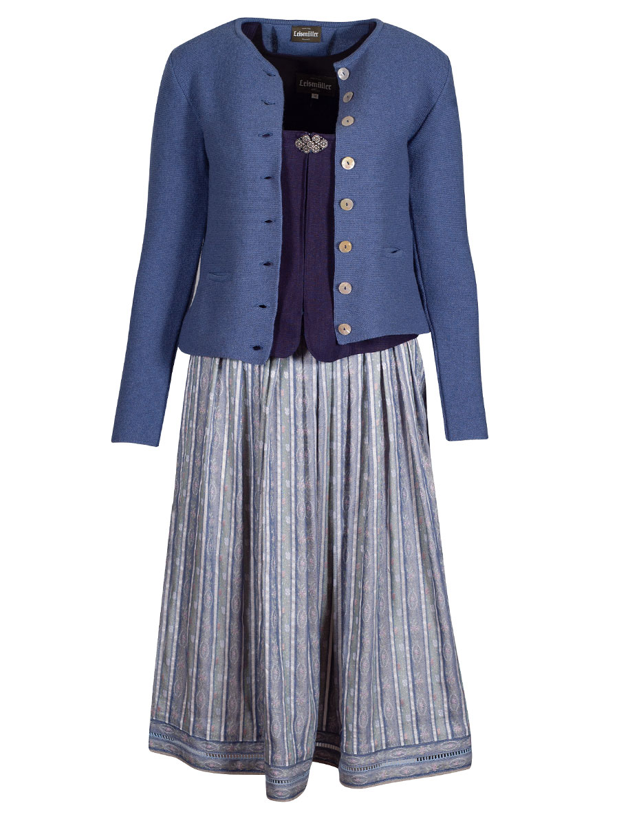 Country Line Faltenrock, rauchblau, Blumenmuster gewebt #2