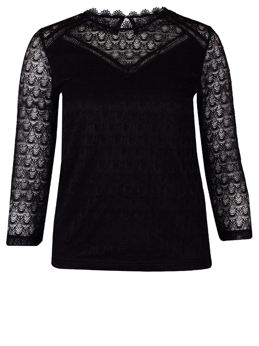 Anna Spitzenshirt schwarz, 3/4-Arm, Shirtrücken #1