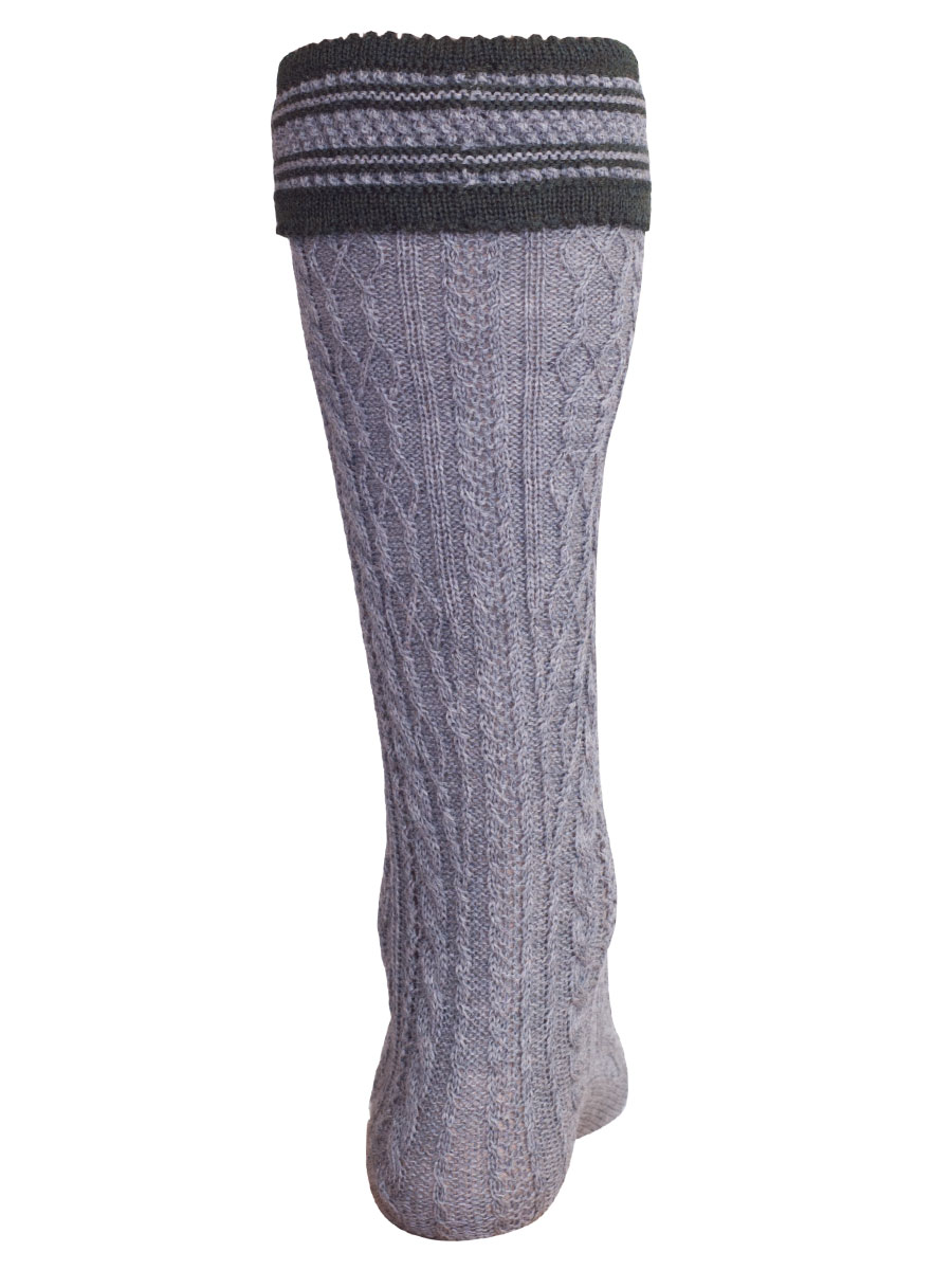 Hammerschmid Umschlagstrumpf grau mit tanne, Zopfmuster, Handstrick #2