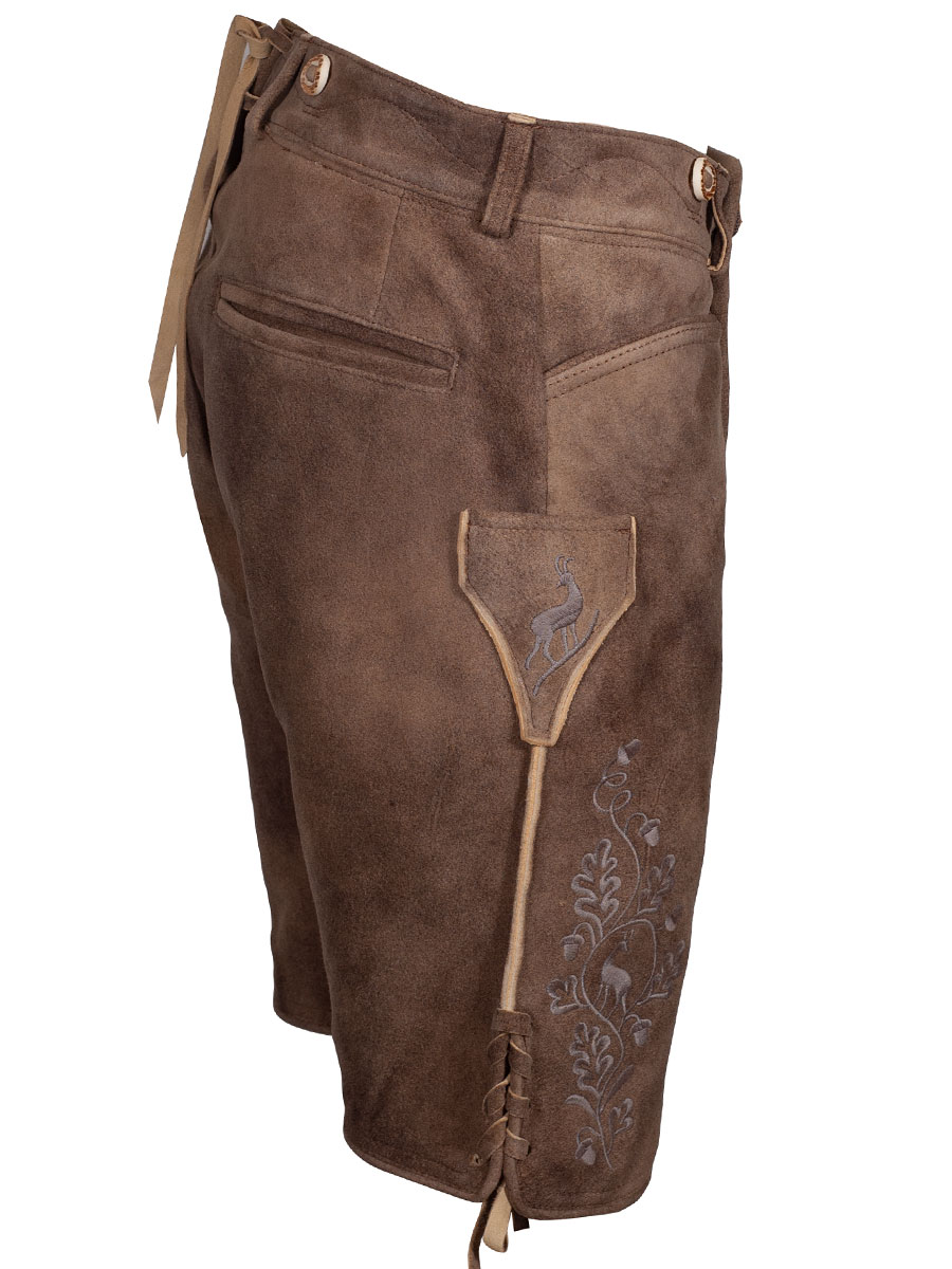 Weinbauer Kurze Lederhose Ludwig, Ziegenvelour, eiche, grauer Stick #2