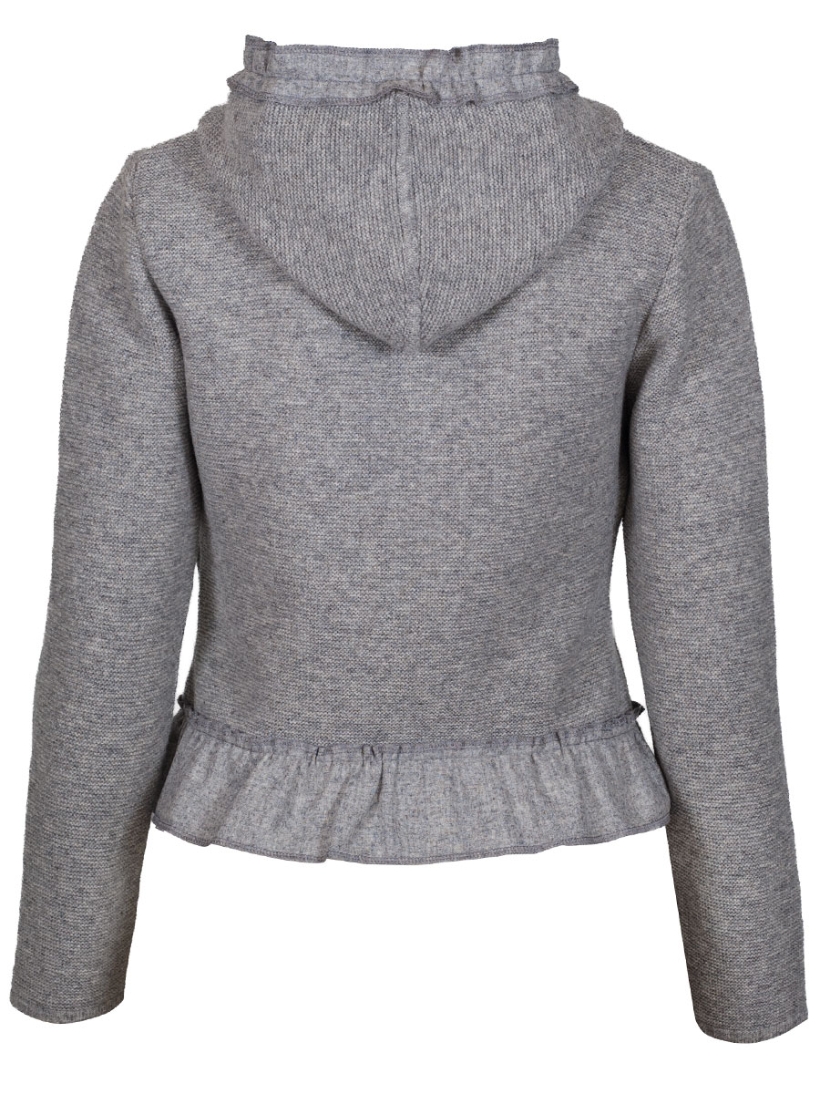 hausg'macht Kapuzen-Strickjacke Heike, silber, Rüschenborte #3