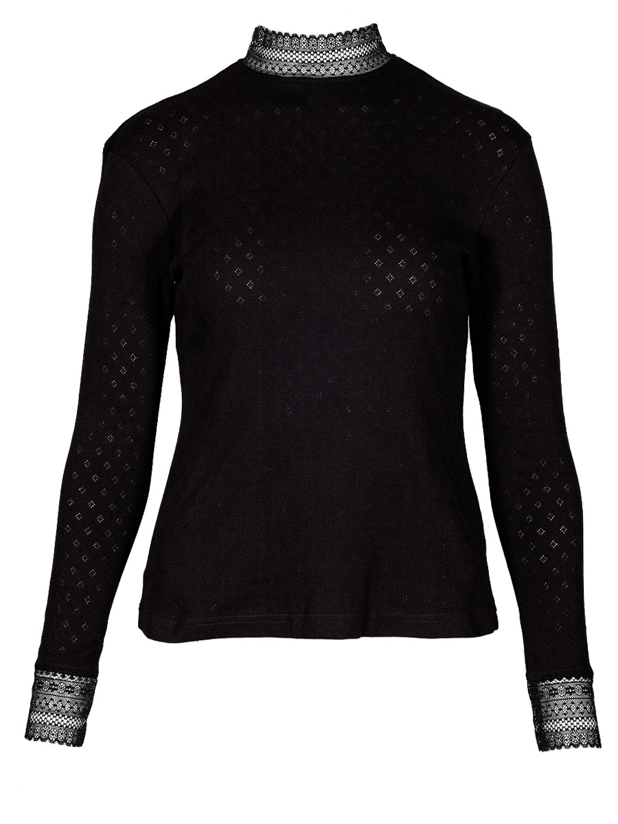 Feli und Hans Langarmshirt Parndorf, schwarz, Spitzenkragen, hochgeschlossen, Stretch #1