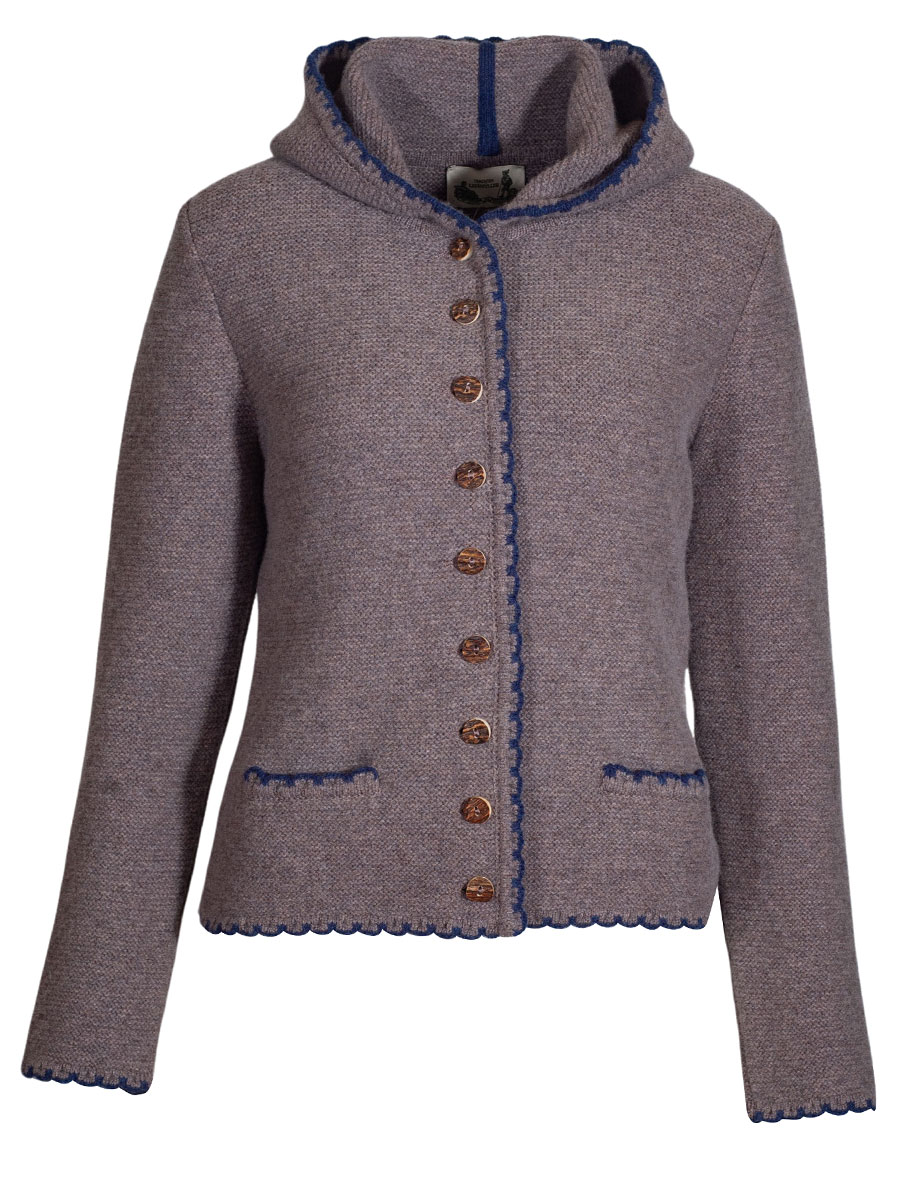 Astrifa Lemberg Strickjacke, Kapuze, schlamm, blaue Einfassung #1