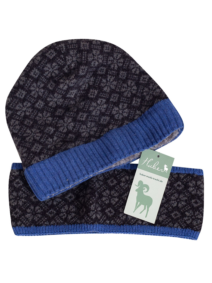 Huber Strickmütze Jill blau mit grau, innen Fleece #4