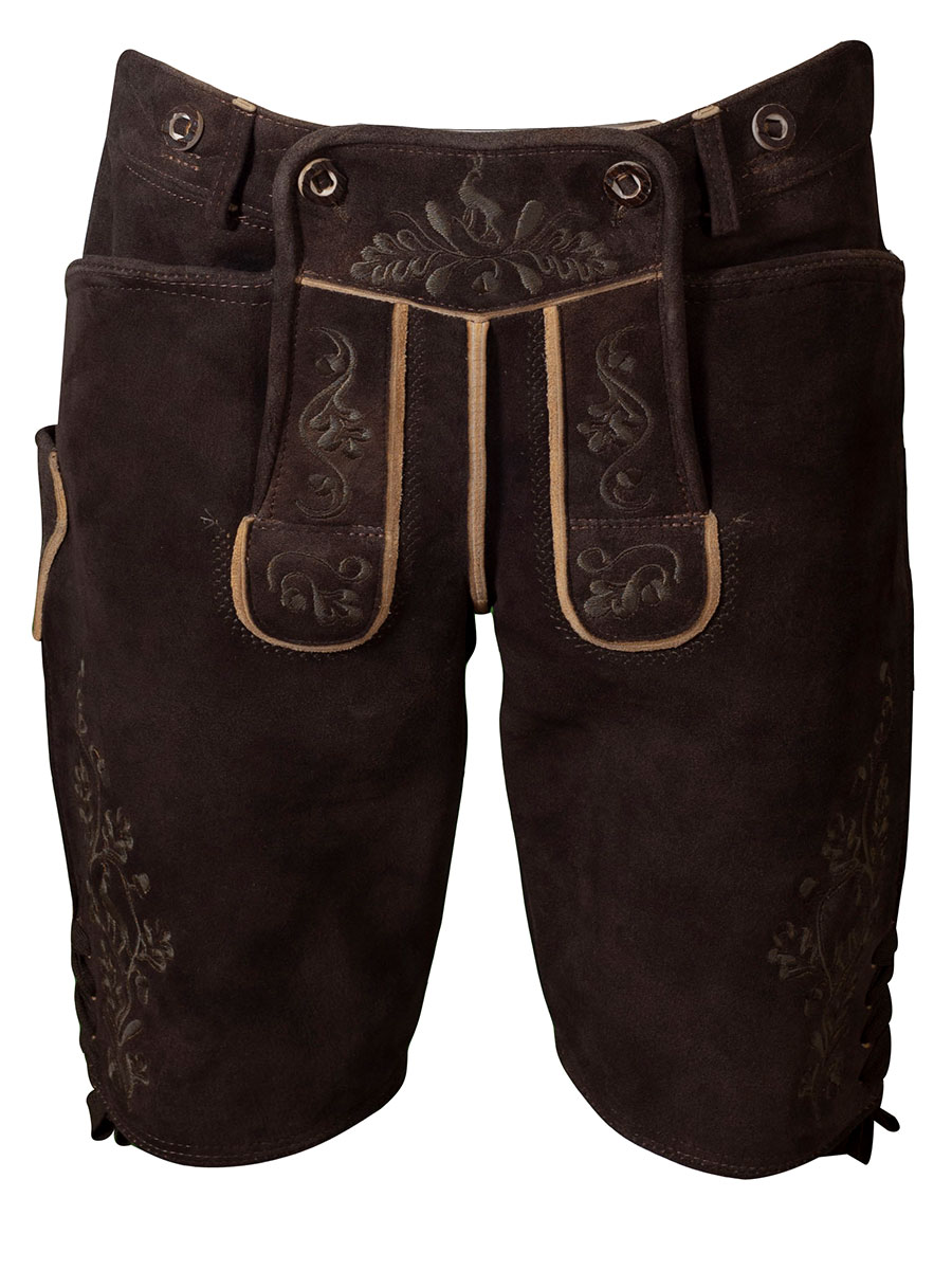 Weinbauer Kurze Lederhose Ludwig, Ziegenvelour, ahorn, olivfarbener Stick #1