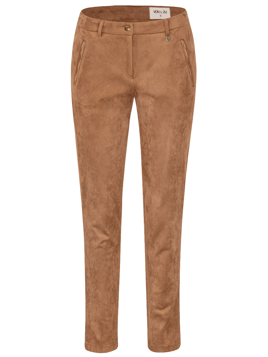 Von & Zu Skinny Hose, Velour Kunstleder, camel #1