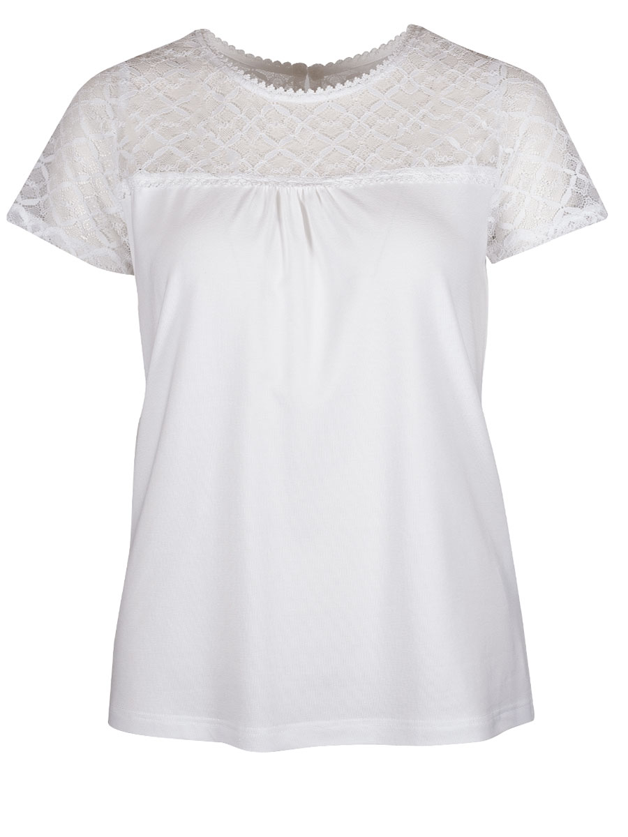 Waldorff Damenshirt Romana, Kurzarm, weiß, Stretch, elegant, Rundhals, Spitze #1