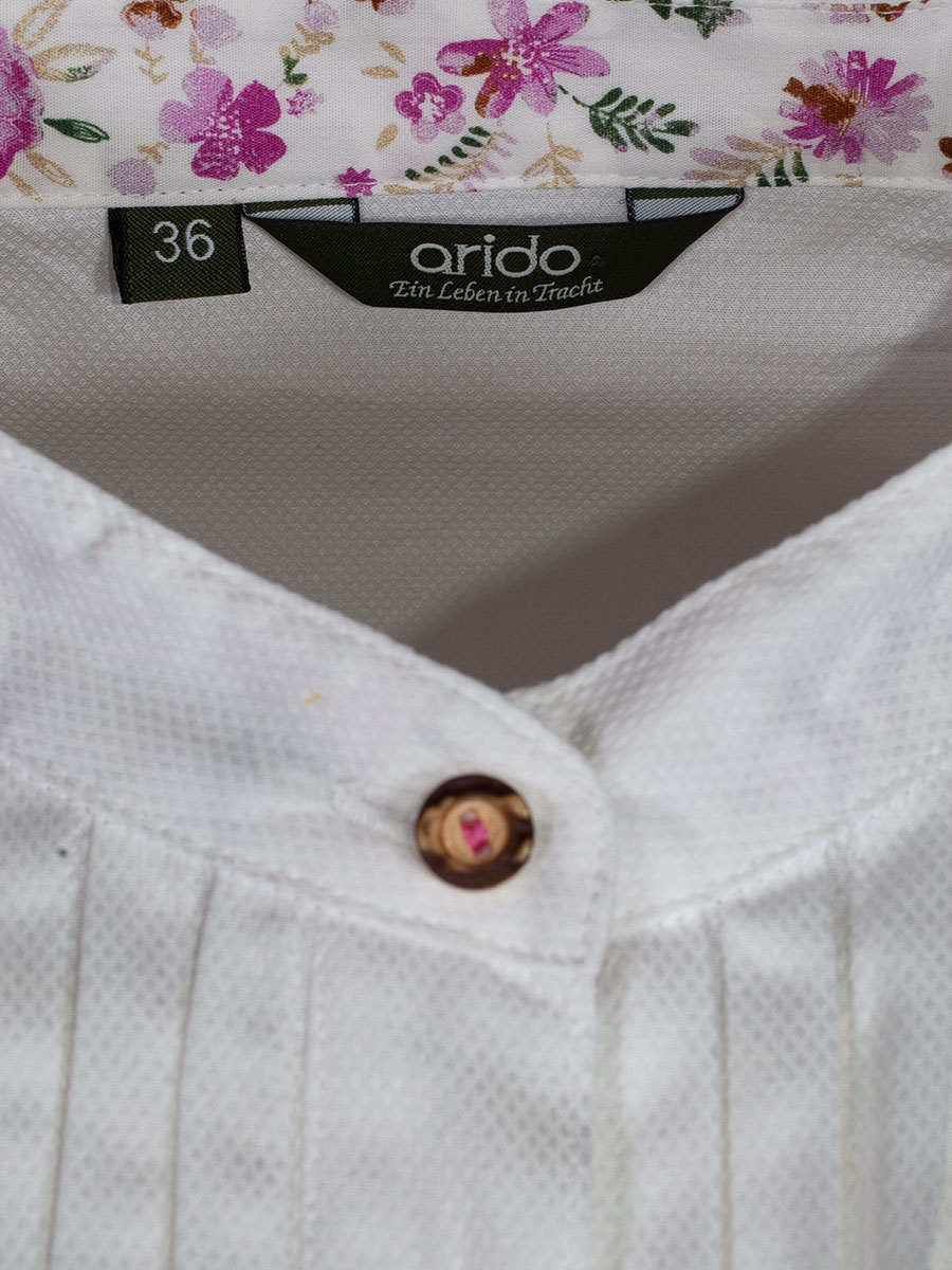 Arido Damenbluse weiß, Langarm, Stehkragen, pinkes Blumenmuster #4
