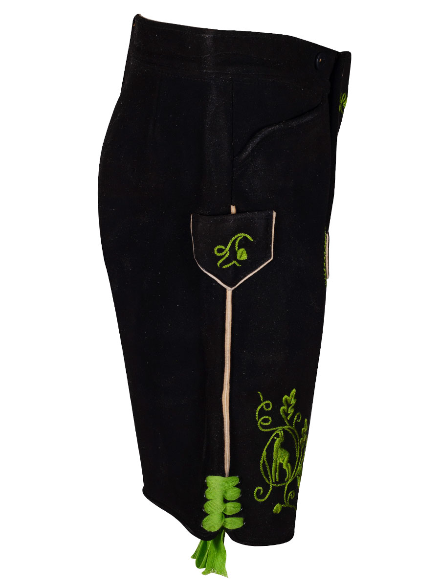 Lederhose Originaltracht kurz Lenggries Hirsch, lindgrüner Stick #2
