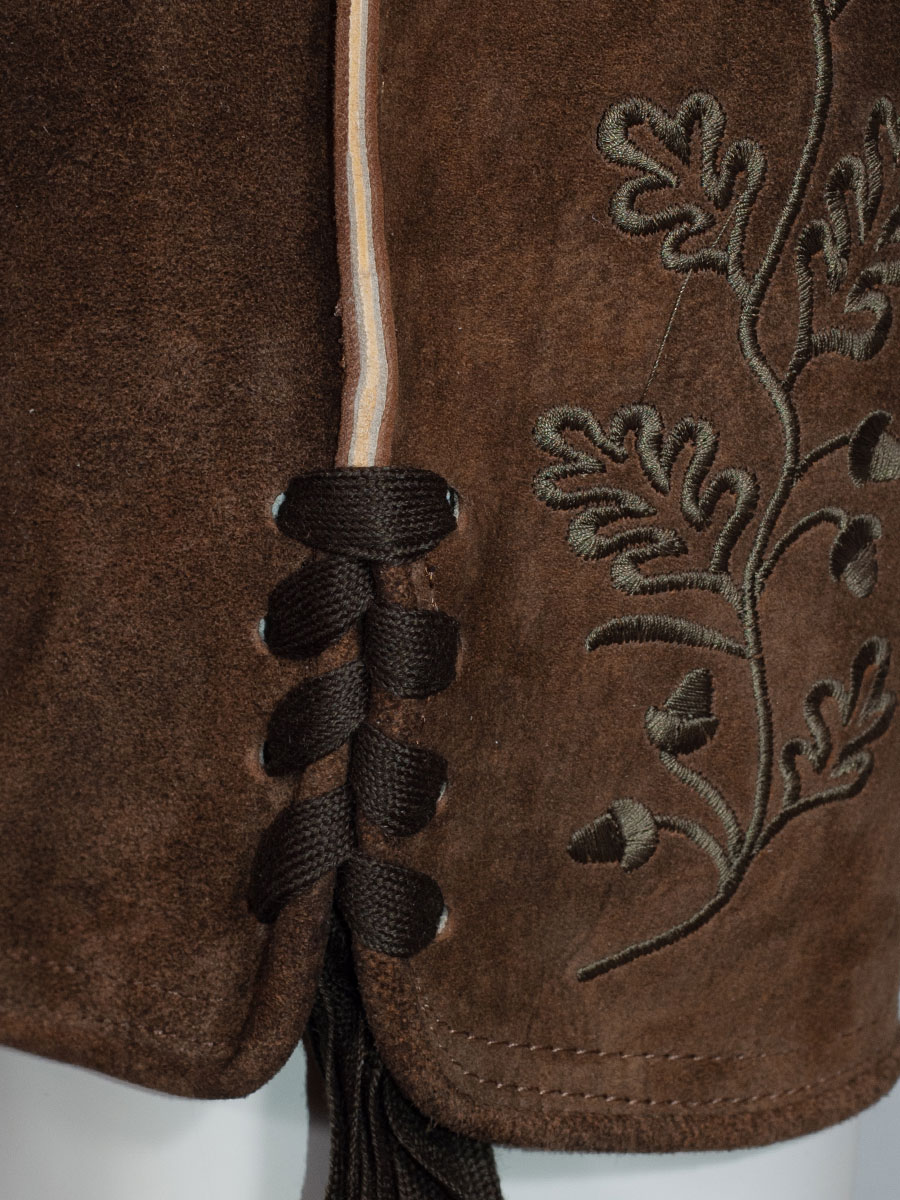 Weinbauer Kurze Lederhose Sepp, Ziegenvelour, bisam, olivgrüner Stick #6