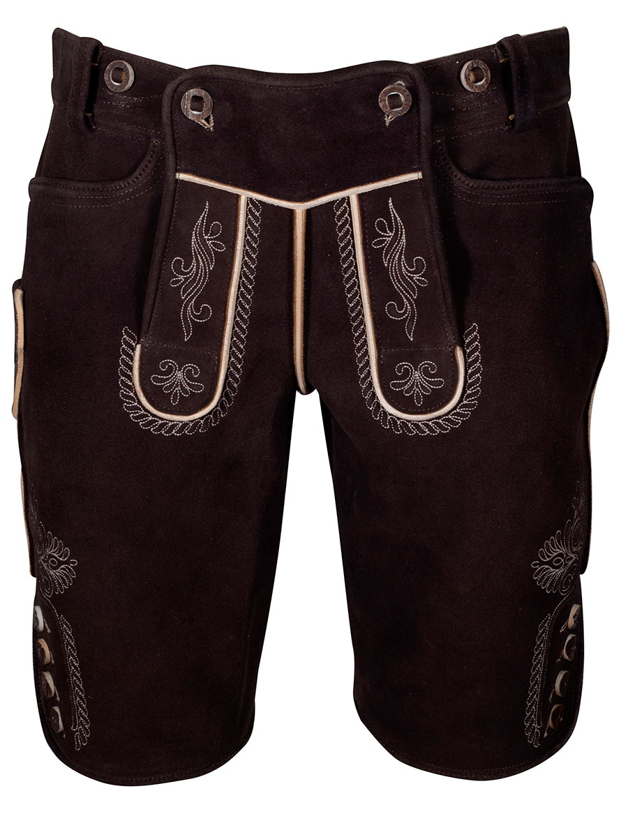 hausg'macht kurze Lederhose Appenzell, braun, Hirsch, sämina, heller Stick #1