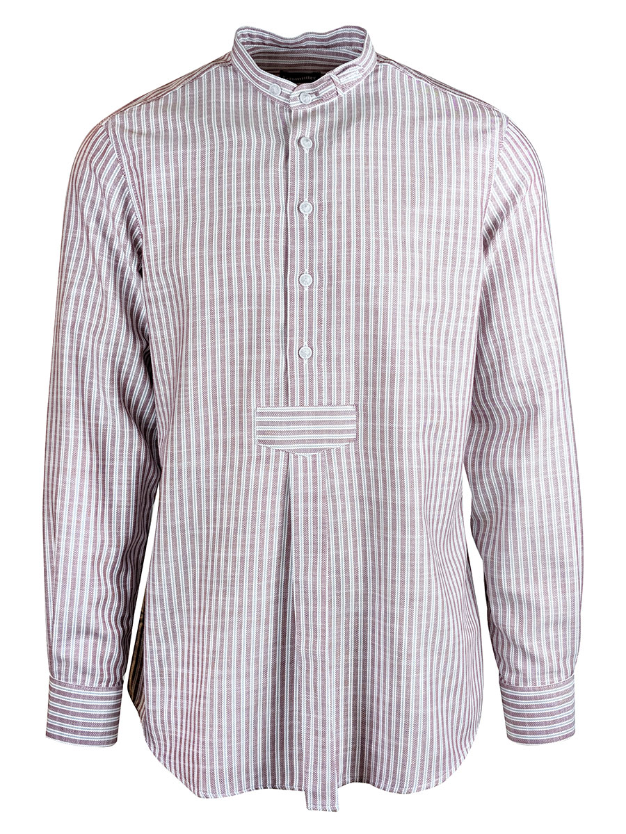 Arzberger Herrenhemd, rot-grau, gestreift, Stehkragen, Pfoad #1