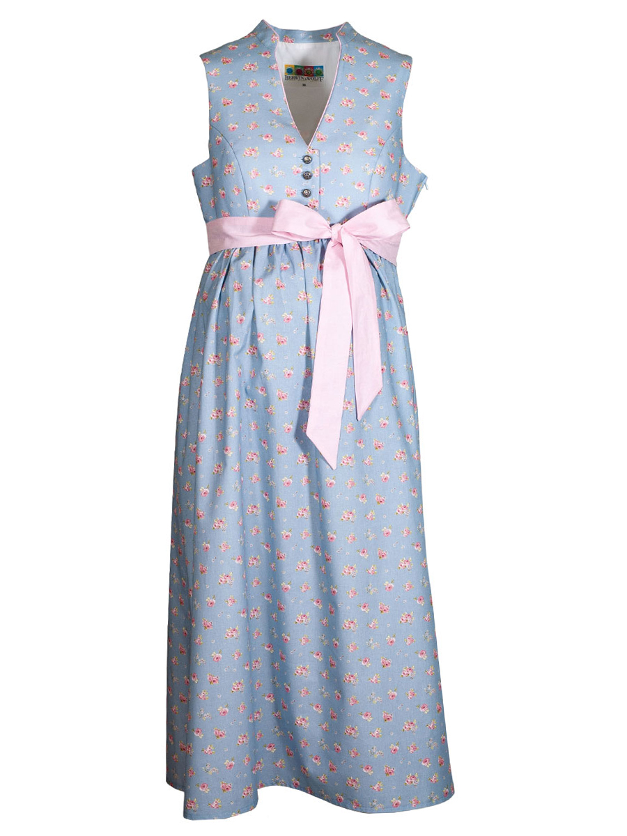Berwin & Wolff Umstandsdirndl hellblau, geblümt, rosa Schleifenband #1