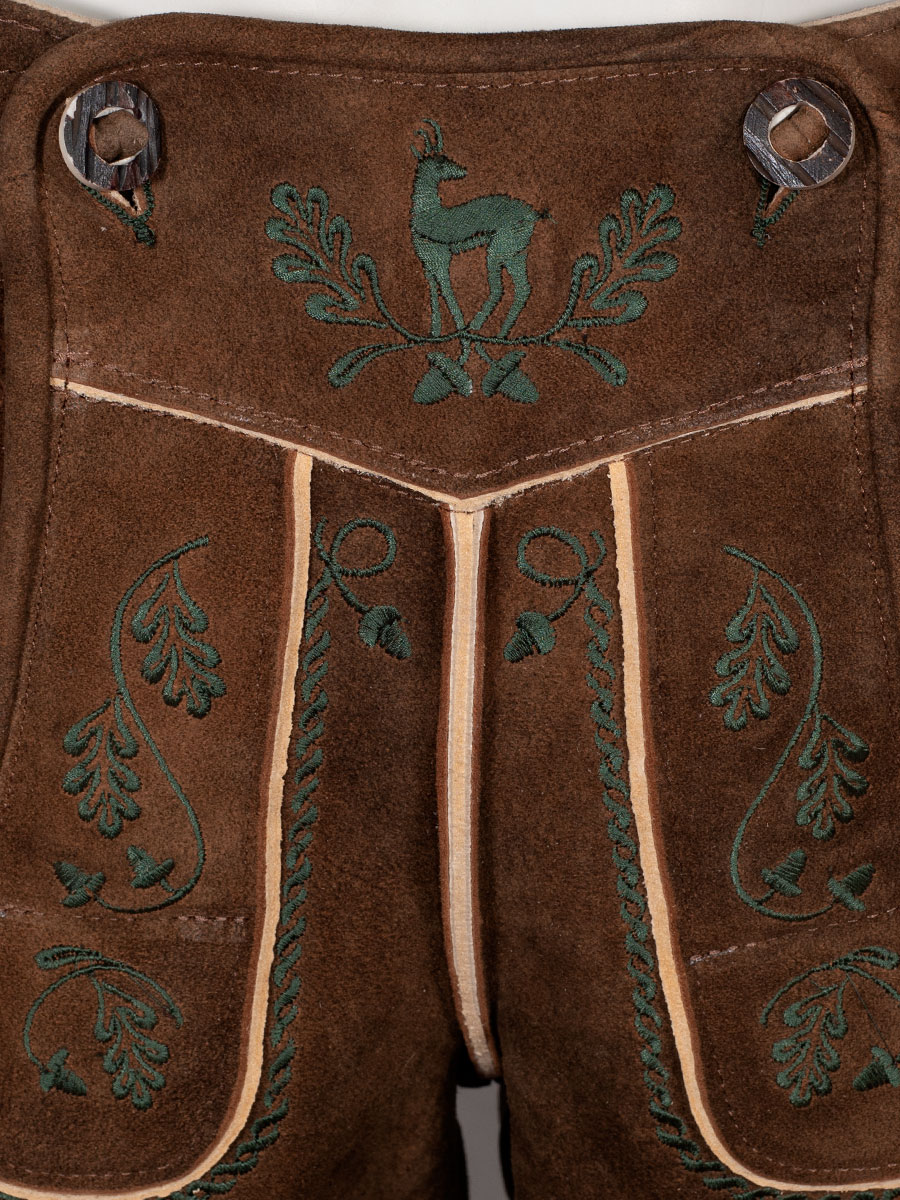 Weinbauer Kurze Lederhose Franz, Ziegenvelour, ahorn, grüner Stick #7