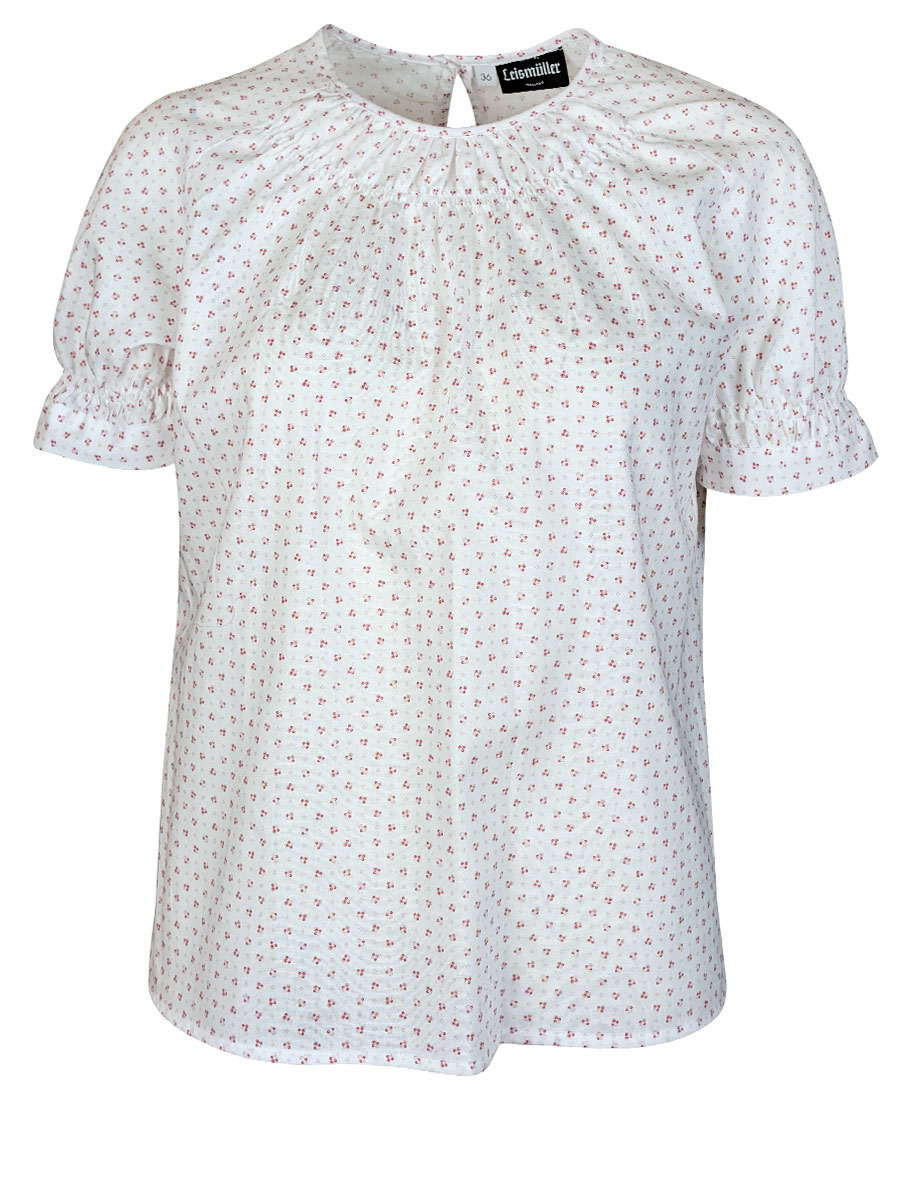 Anna Damenbluse weiß mit roten Blümchen, Puffarm #1