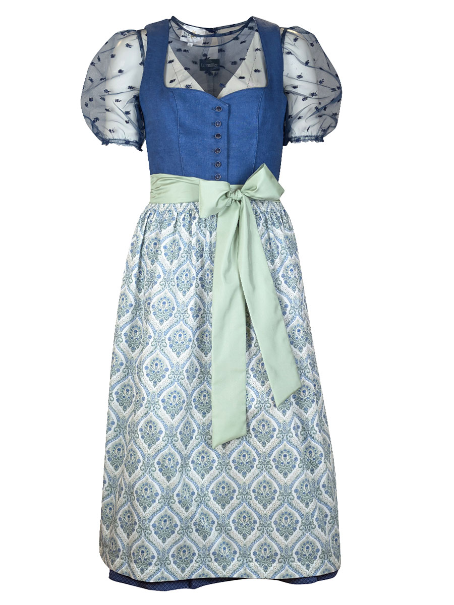 Wenger Dirndl Kimberley, stahlblau, Leinen, 80cm #1