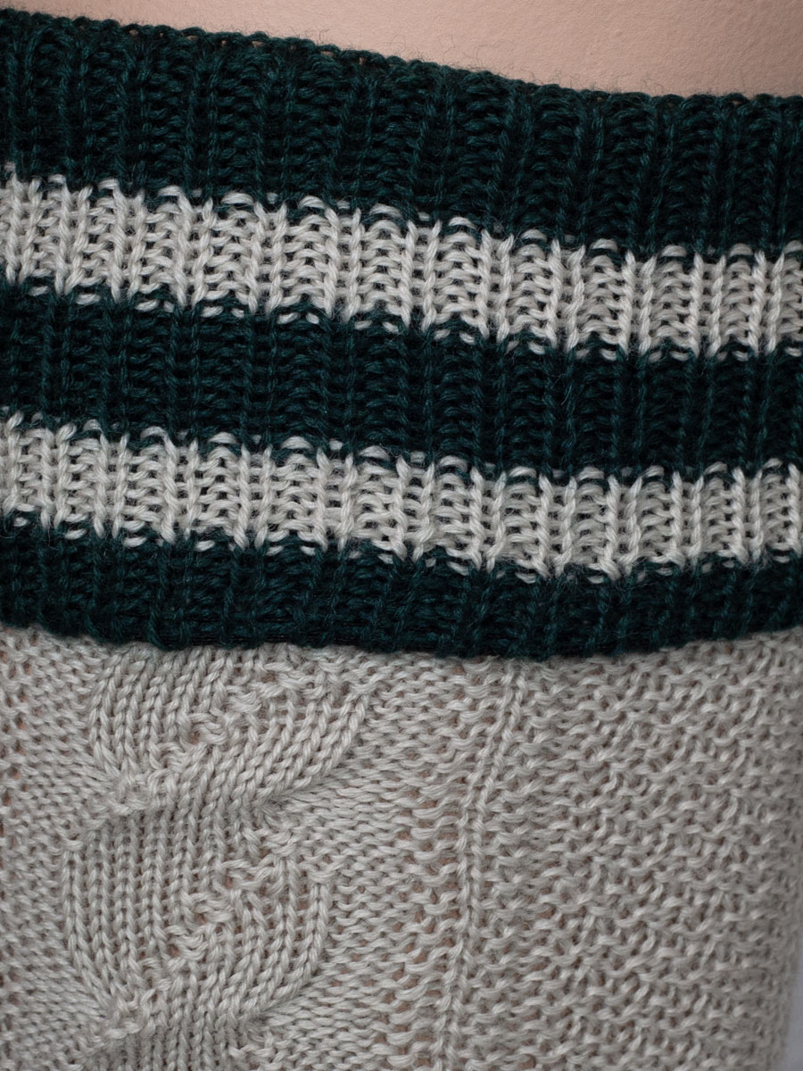 Lusana Umschlagstrumpf grau mit tanne, mit Zöpfe #3