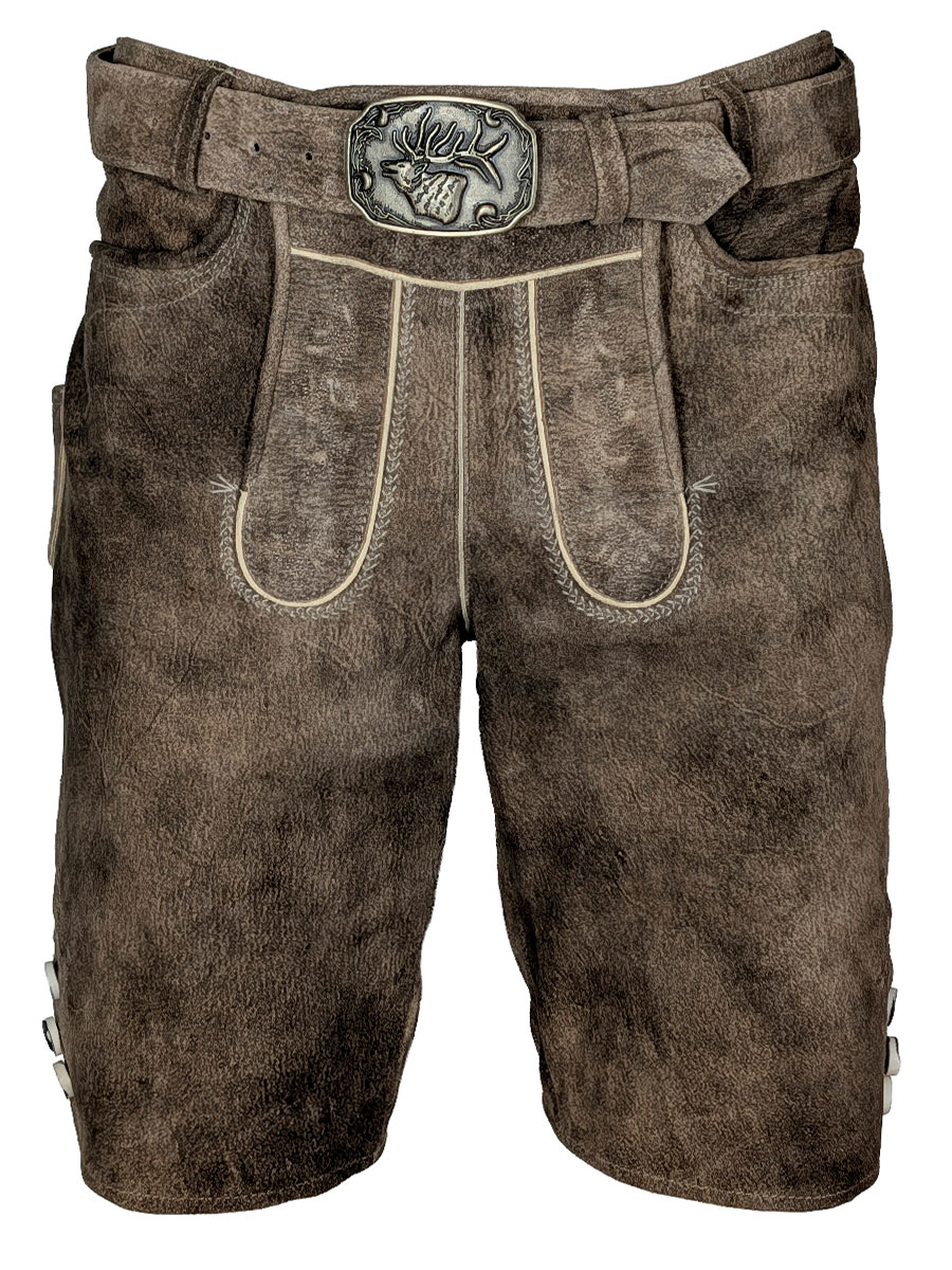 Spieth & Wensky Kurze Lederhose Rampoldi mit Gürtel, honey, heller Stick #1