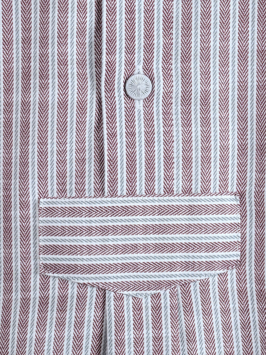 Arzberger Herrenhemd, rot-grau, gestreift, Stehkragen, Pfoad #4