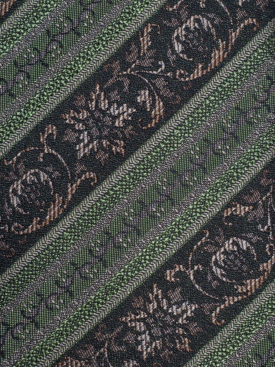 Steiner Luise Seidenkrawatte K527, grün-beige, Streifen und Blumen #3