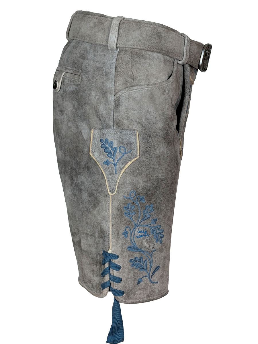 Spieth & Wensky Kurze Lederhose Carvin mit Gürtel, oxford, blauer Stick #3
