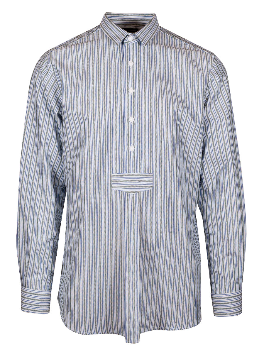 Arzberger Herrenhemd, tanne-blau, gestreift, Liegekragen, Pfoad, Slim Line #1
