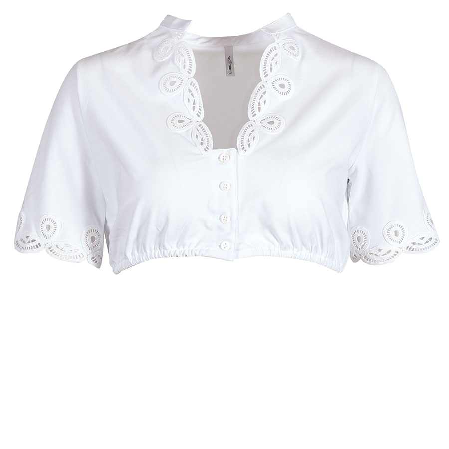 Wallmann Dirndlbluse weiß, elegant, kleiner Stehkragen, Lochmuster am Ausschnitt #1