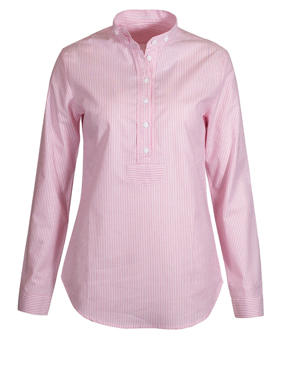 Wallmann Damenbluse, rosa gestreift, Pfoad, Langarm, Stehkragen #1