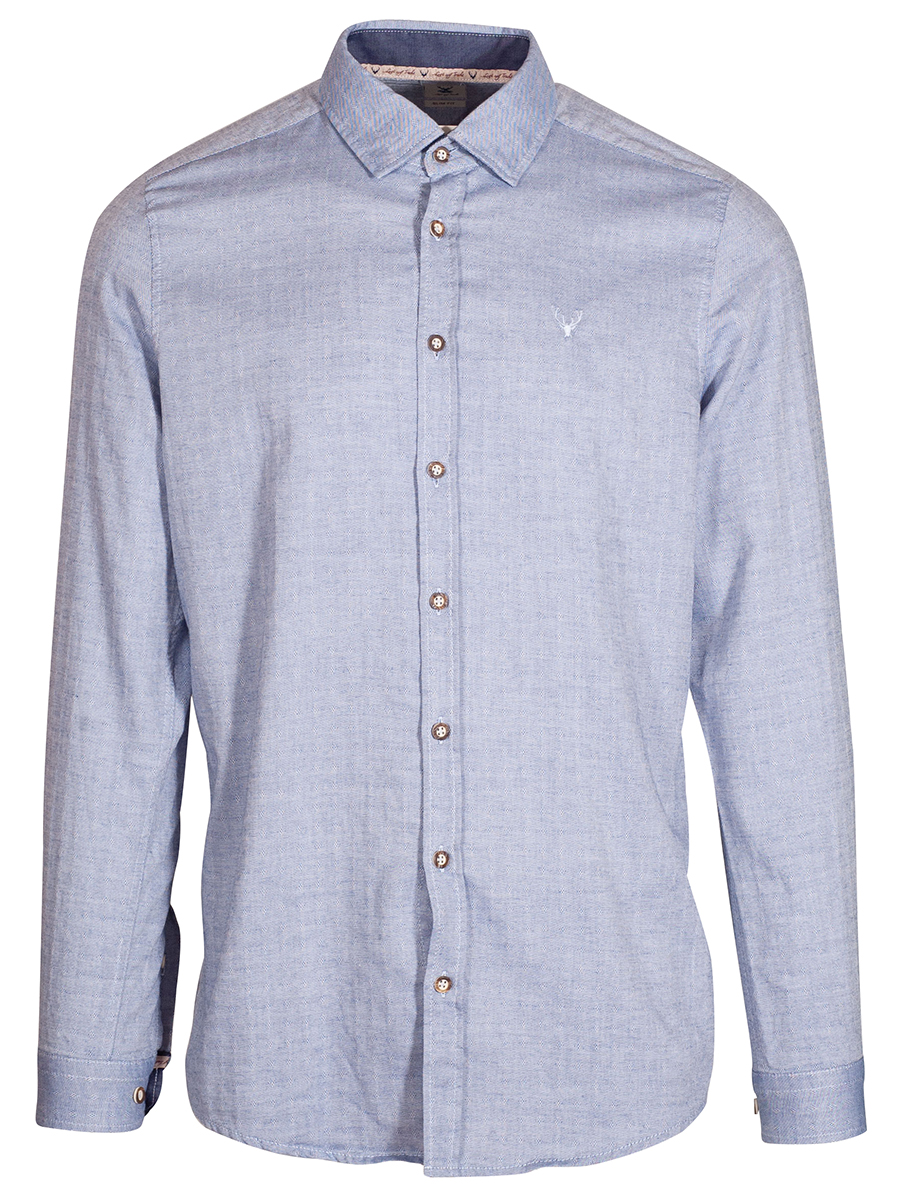 Hatico Herrenhemd, blau uni, gemustert, Liegekragen, SlimFit #1